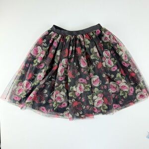 1989 Place‎ Black Pink Red Floral Print Flared Tulle Skirt